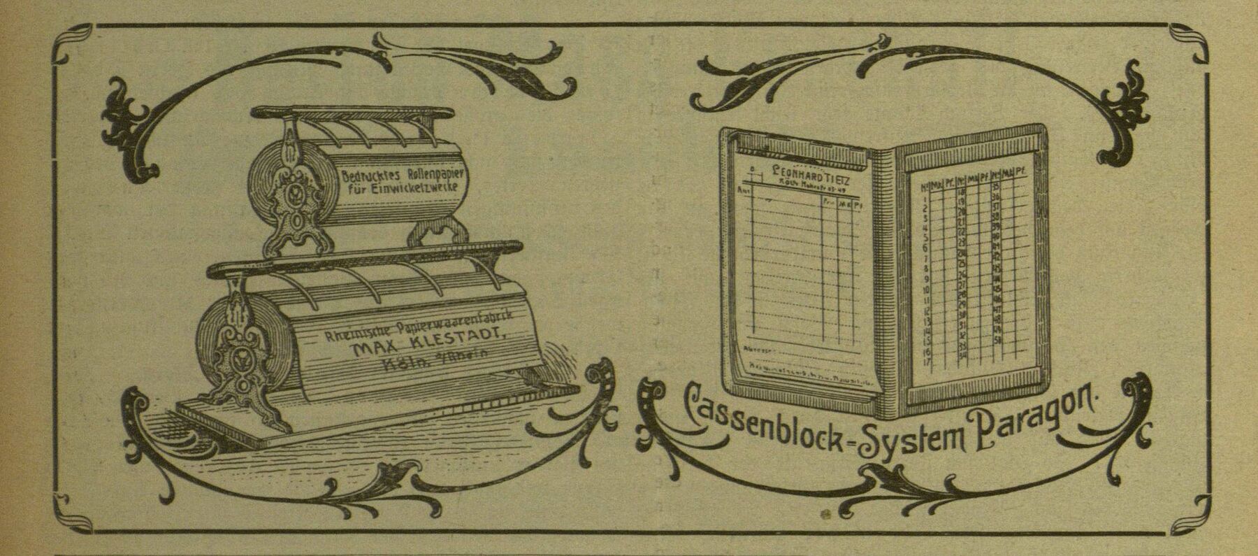 Werbung der „Rheinischen Papierwaaren-Fabrik Max Klestadt“